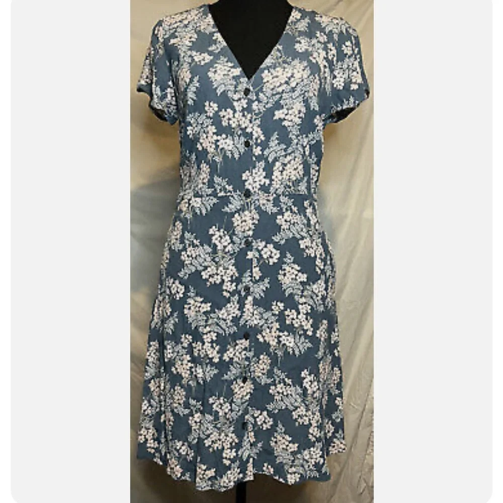 LOFT Blue Floral Button Dress Size 2 - Picture 1 of 9